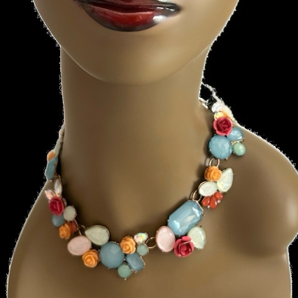 Multi-colored Stone & Floral Adjustable Necklace